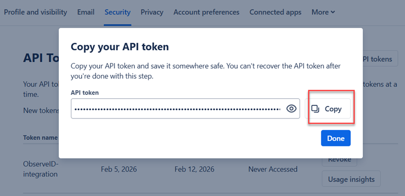 Copy the token Copy the token