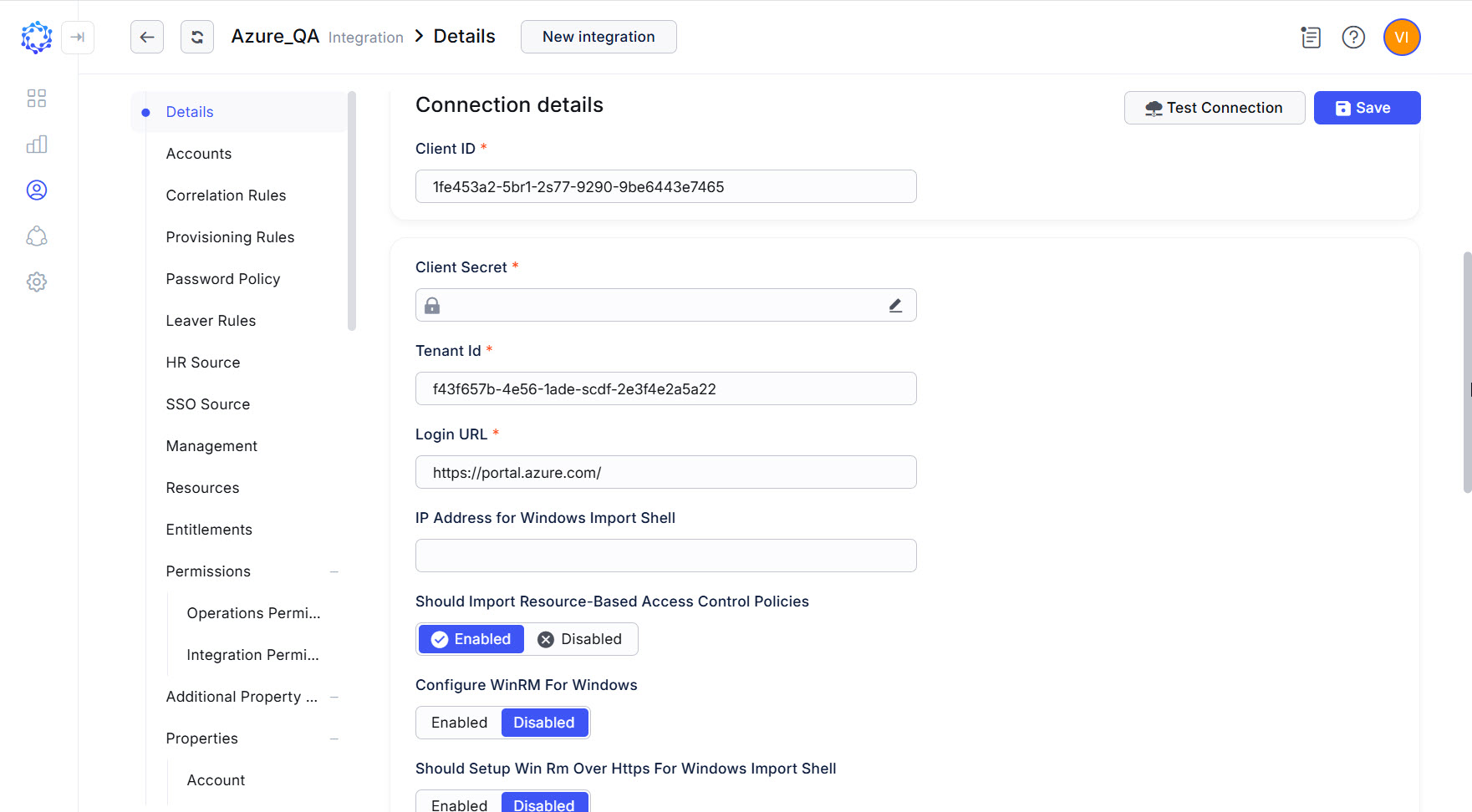 Azure integration config