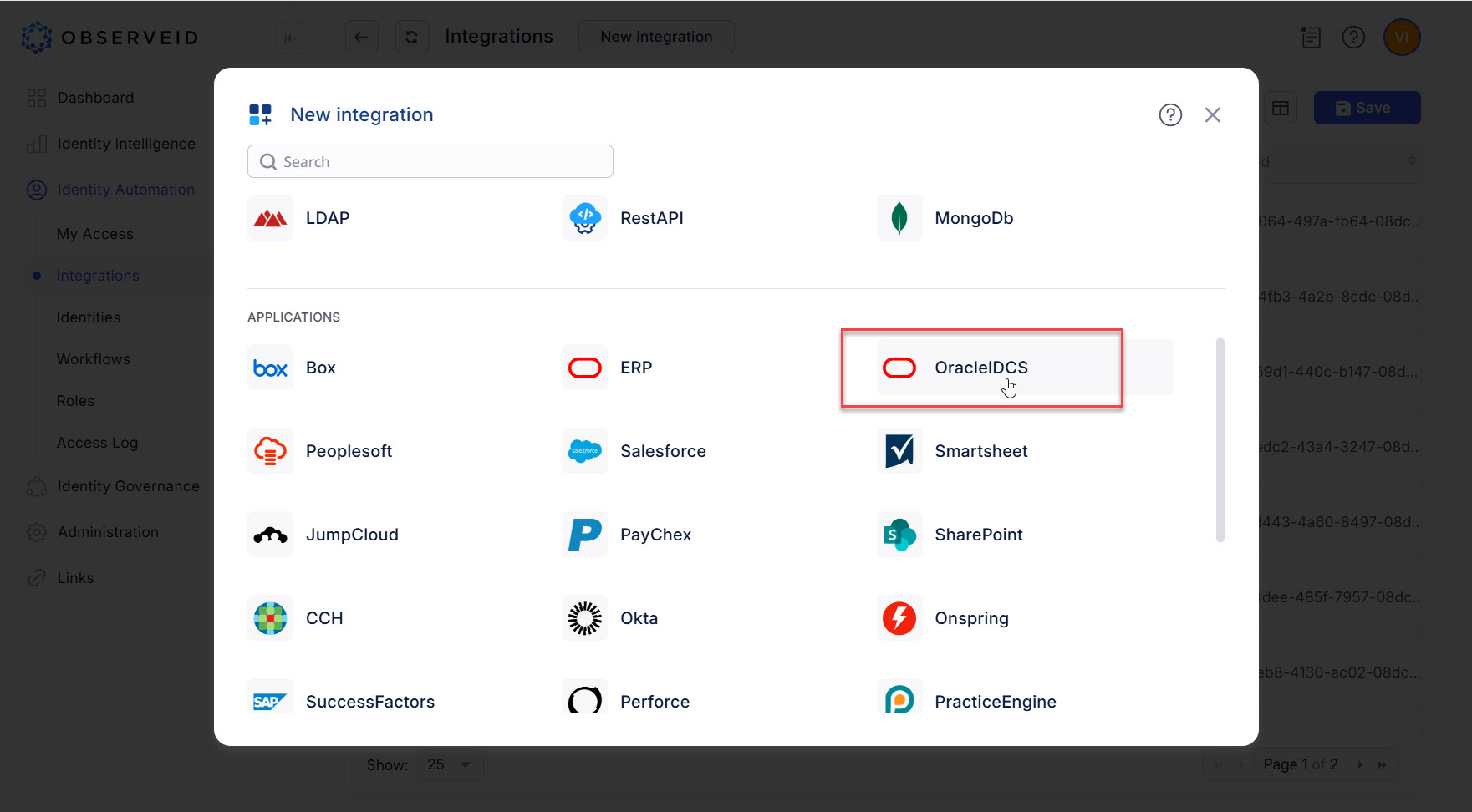 New Integration popup