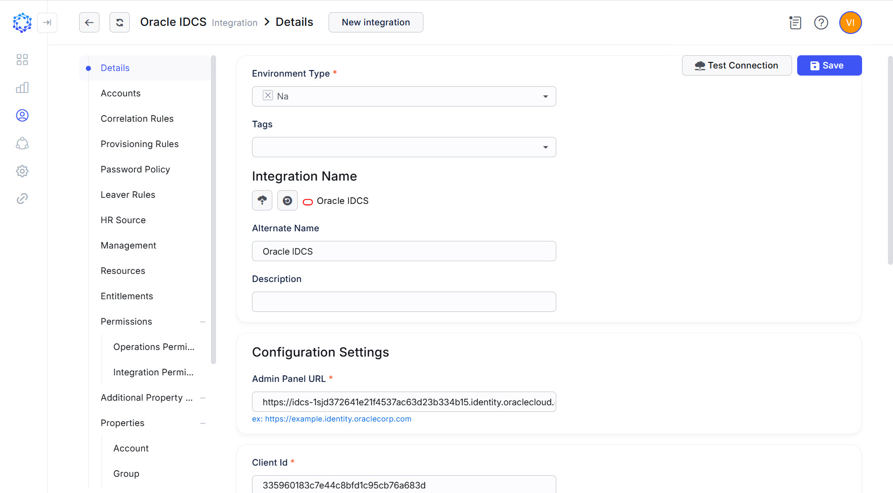 Oracle IDCS integration config