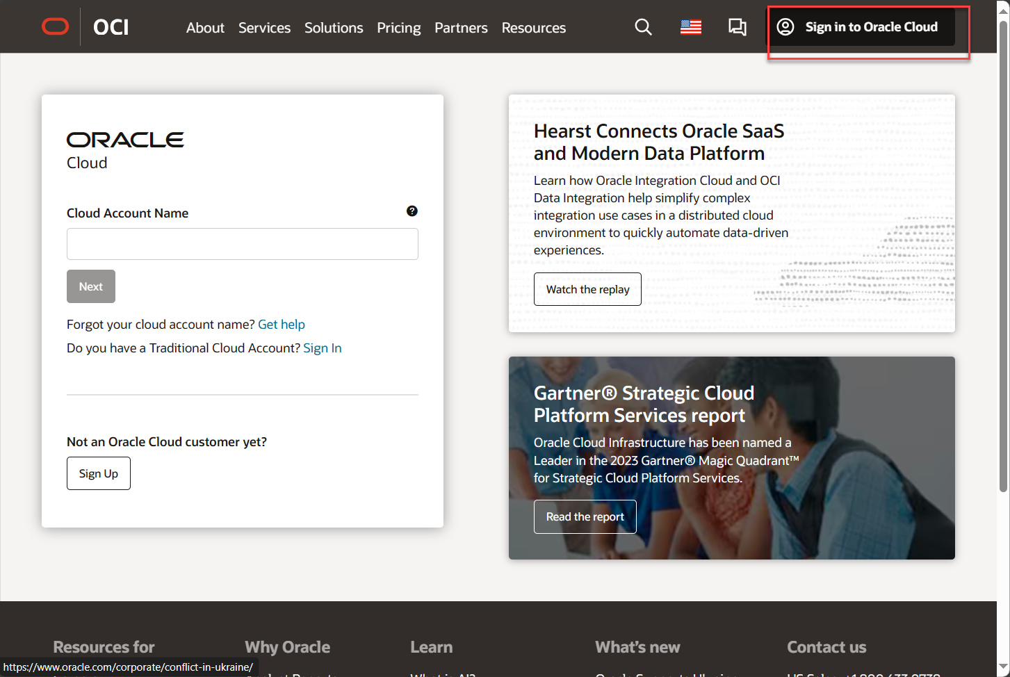 Sign in to Oracle Cloud