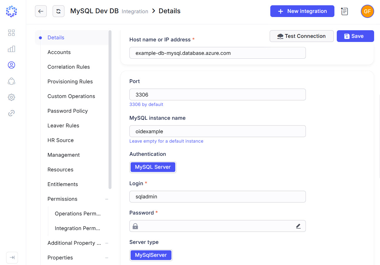 MySQL integration configuration