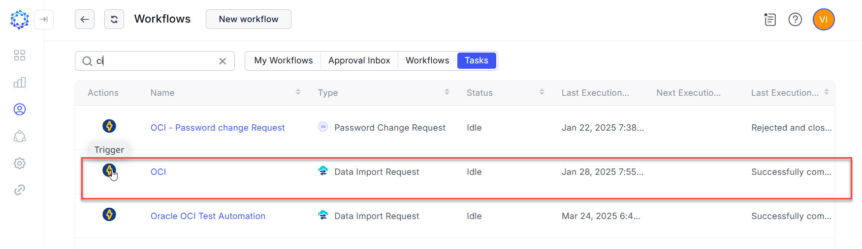Data Import for Oracle OCI