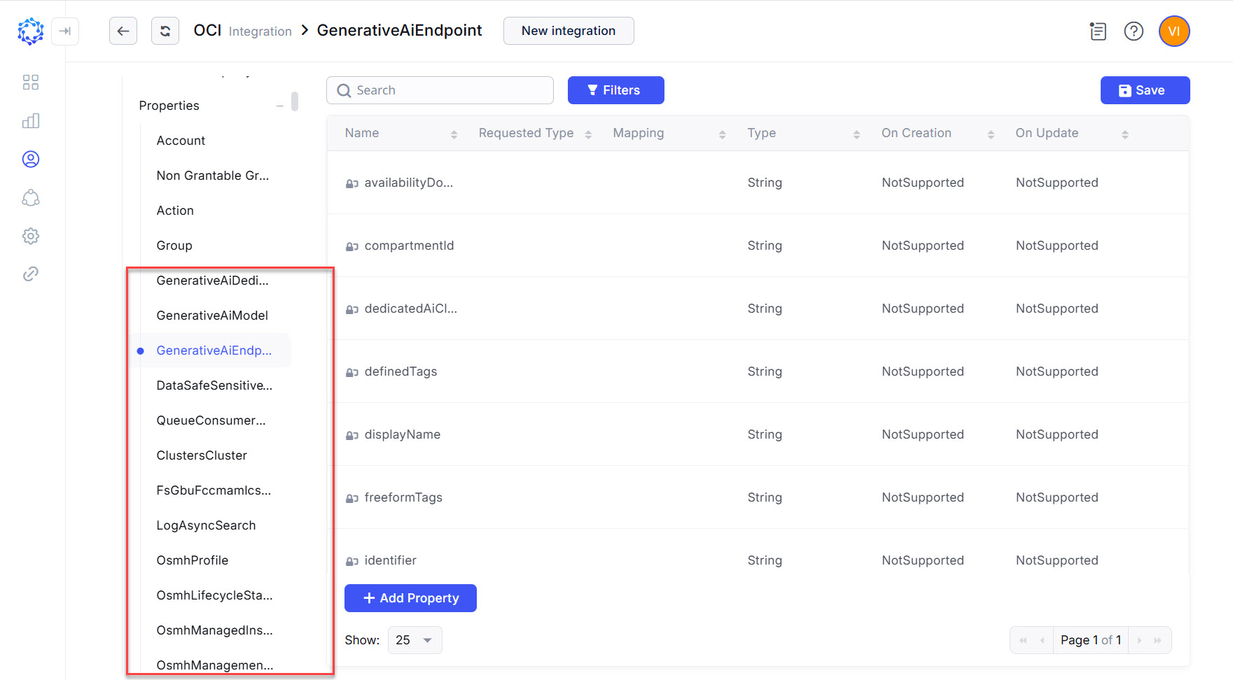 Resource Types in the Oracle OCI integration