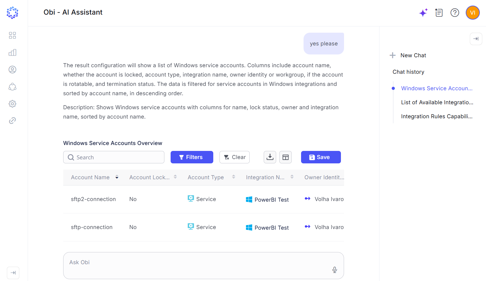 Obi AI building an Analytics report