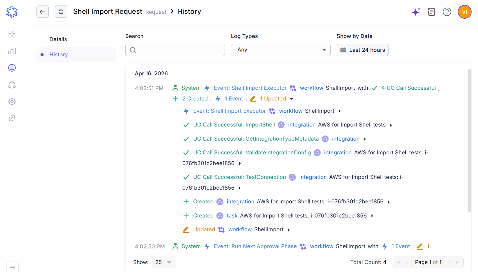 Shell Import Request results