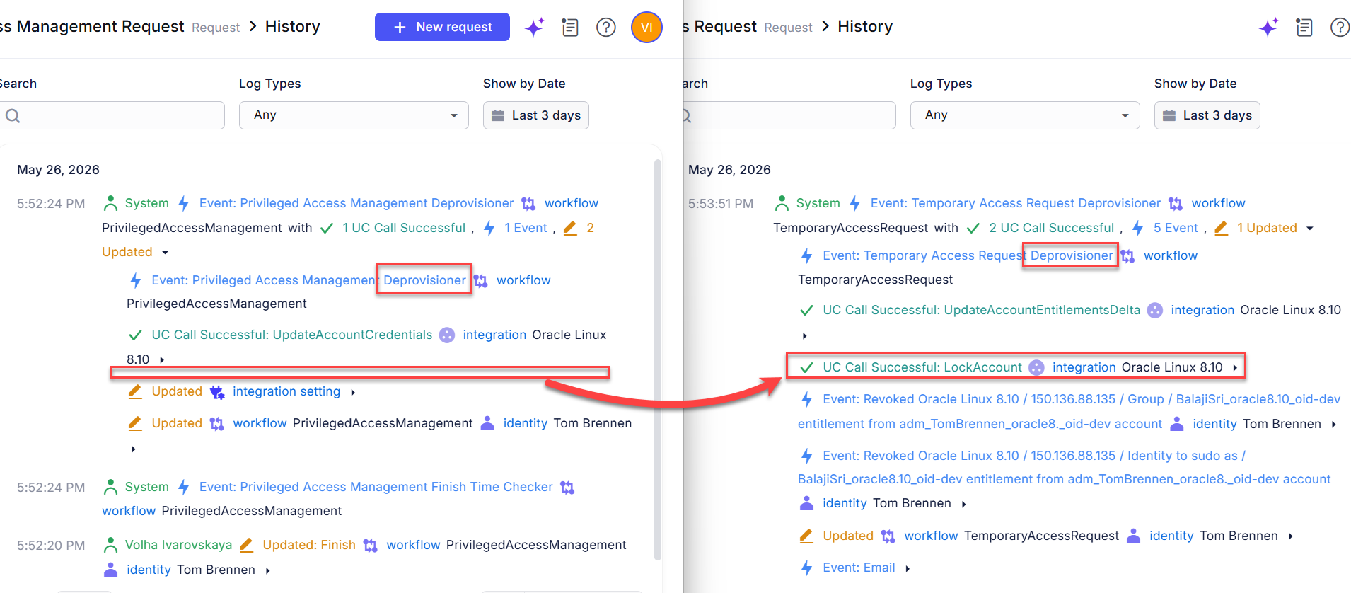 Same privileged account managed by two workflows