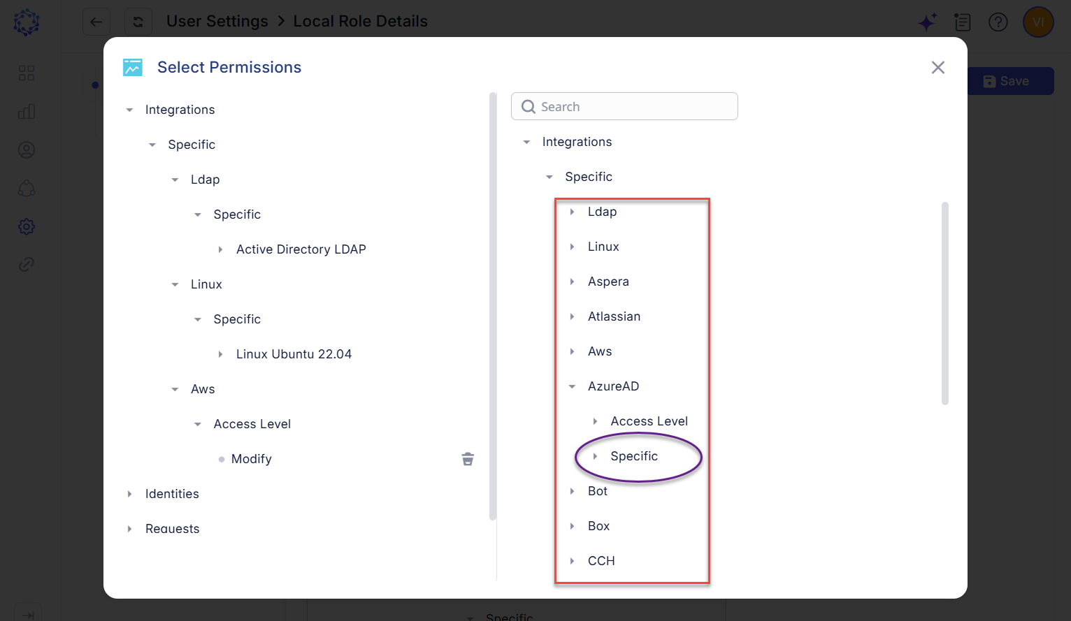 Local Permission Selection by Integration Type