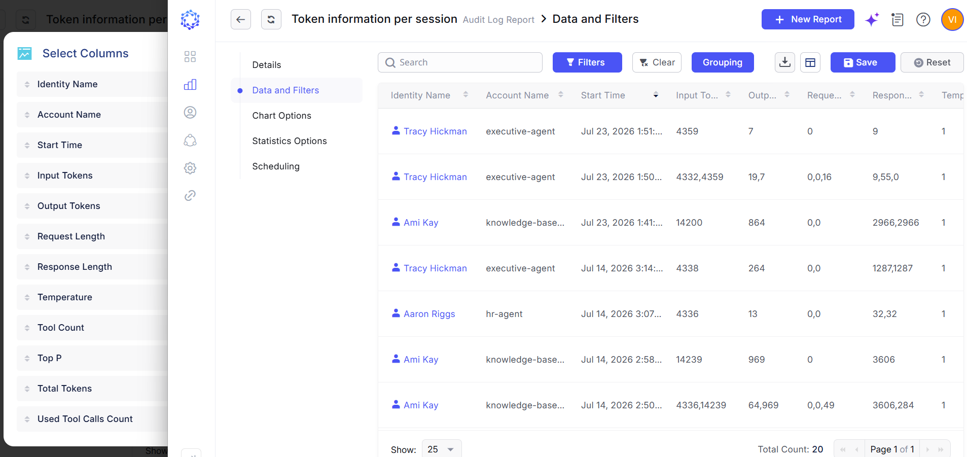 Token information per session