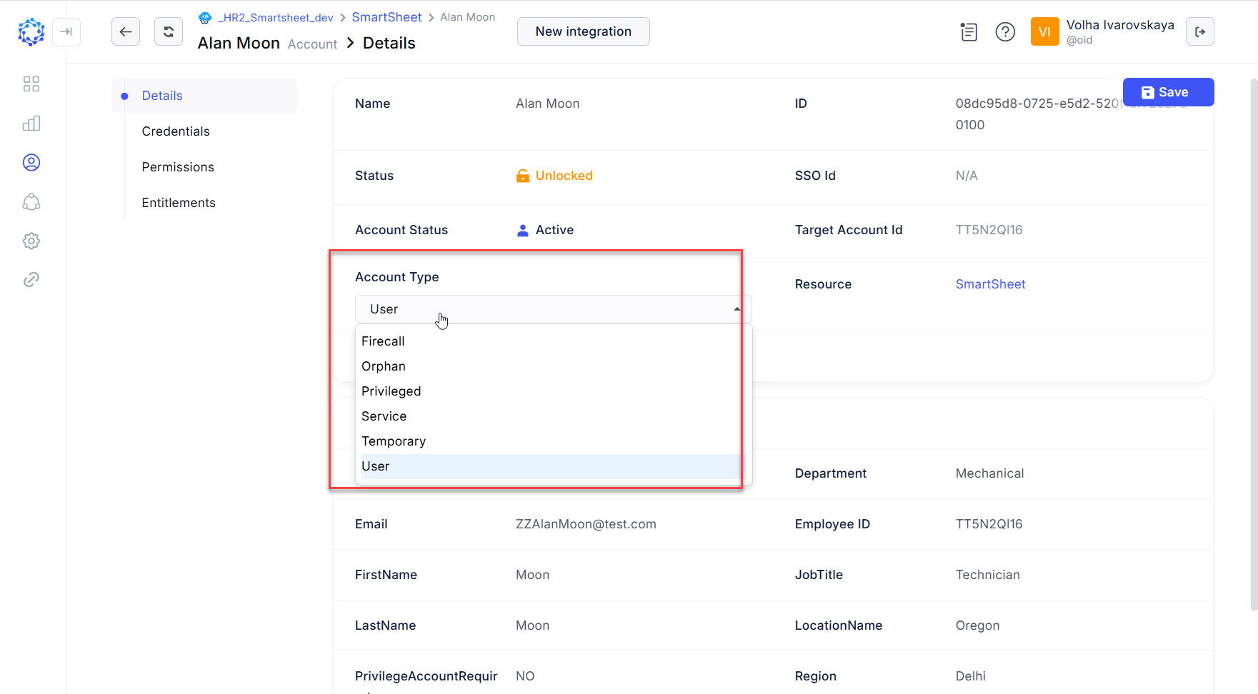 Selecting the Type of an account