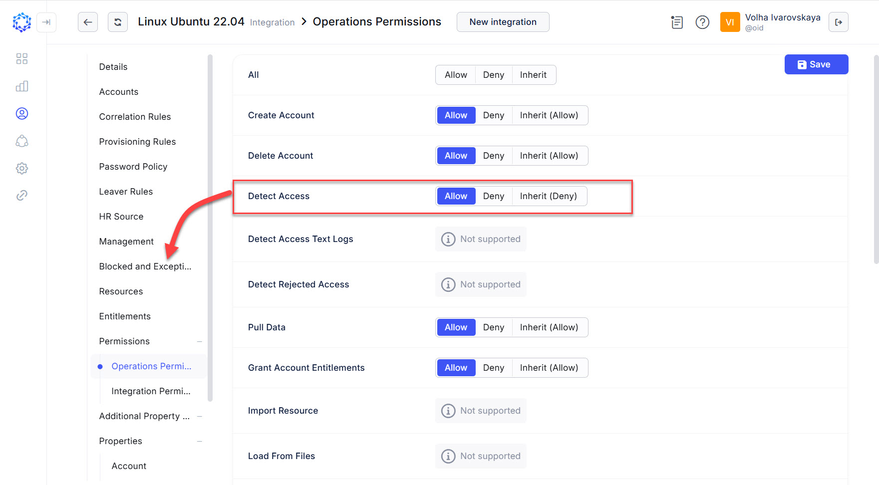 Linux integration as an example of where Exception List is available