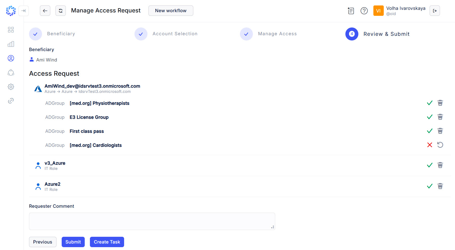Review step of the access request