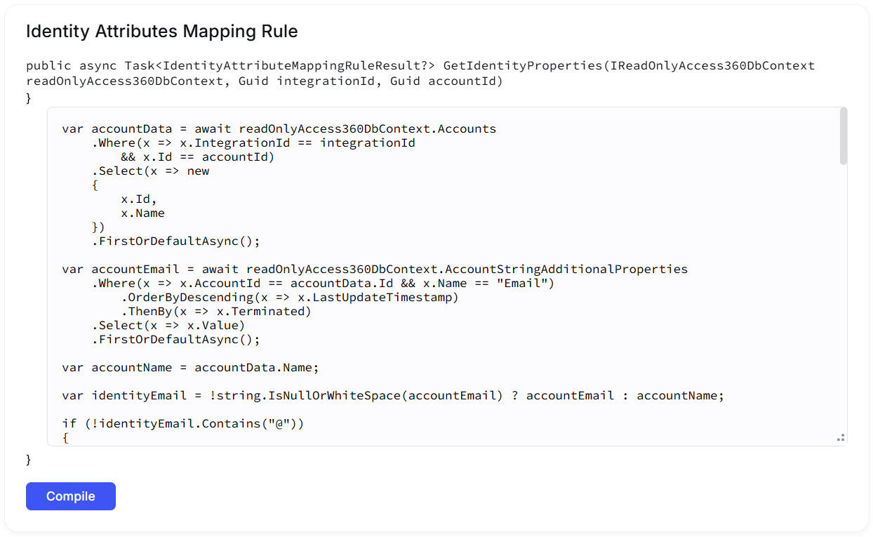 An implementation of the Identity Attributes Mapping Rule for a HR Source integration