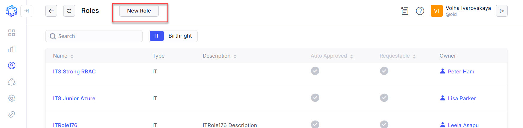 New Role button in the Roles area