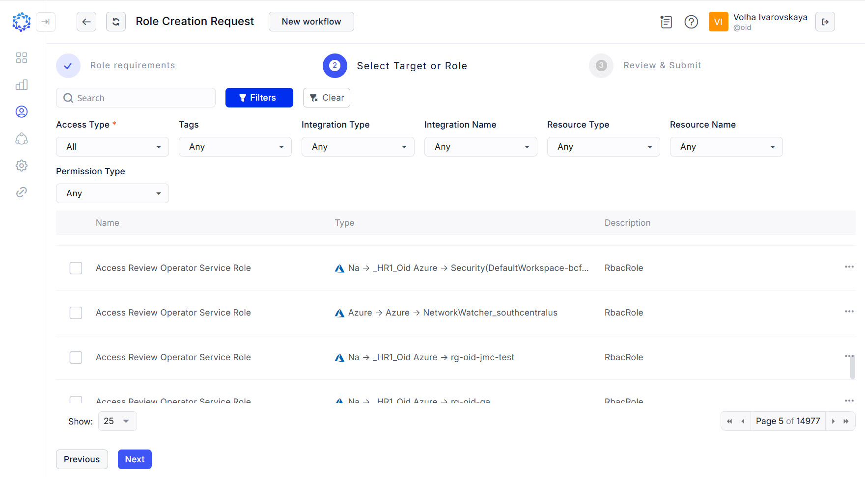 Create role - Role Creation - second step