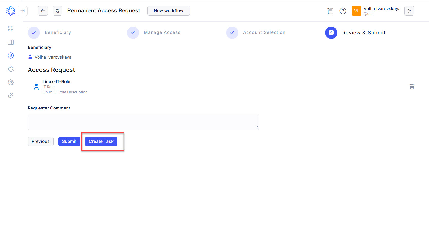 Create Task button at the last step of the wizard